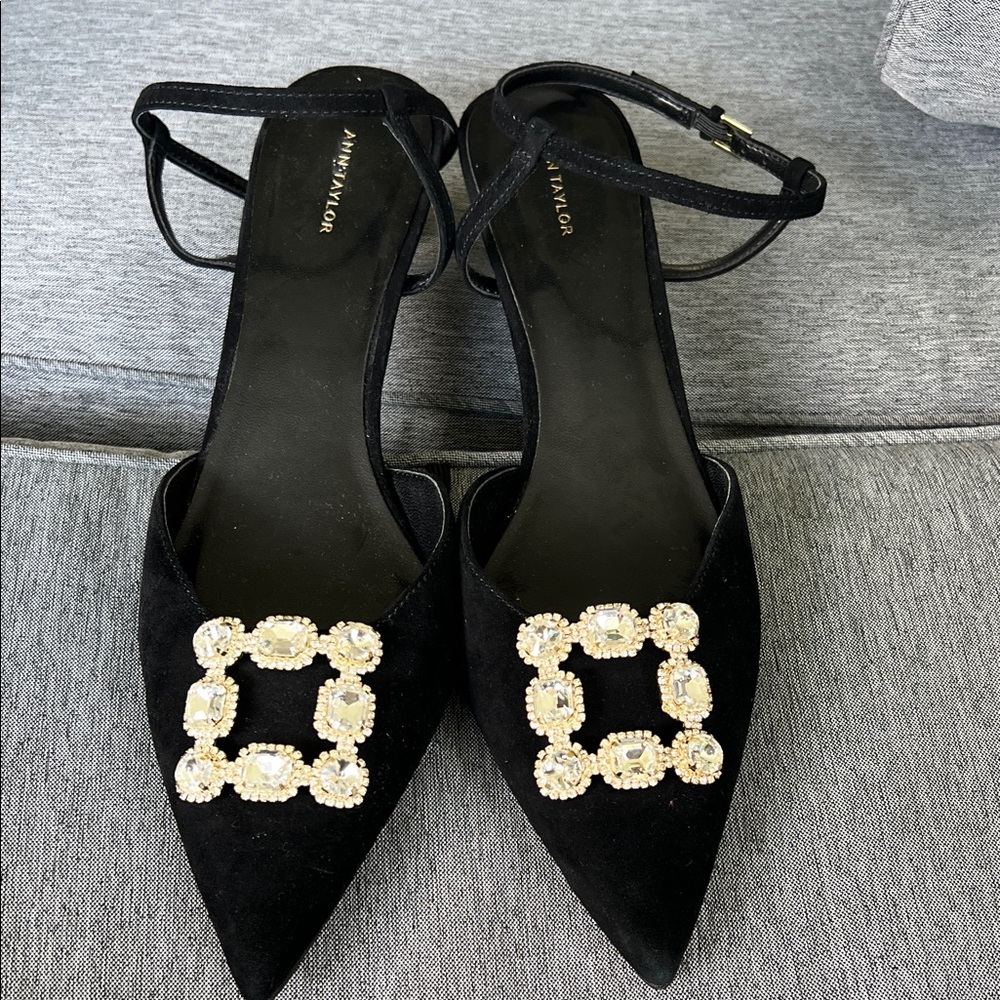 Ann Taylor Black Heels with Gold Embellishments